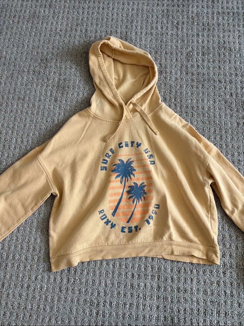 Roxy Girls Yellow Hoodie with Blue Palm Graphic